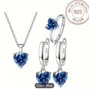 Sterling Silver Blue Heart Jewelry Set